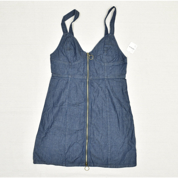 Free People Dresses & Skirts - NEW Free People Sheath Denim Dress V Neck Zip Cotton Blue Size 10 Sleeveless